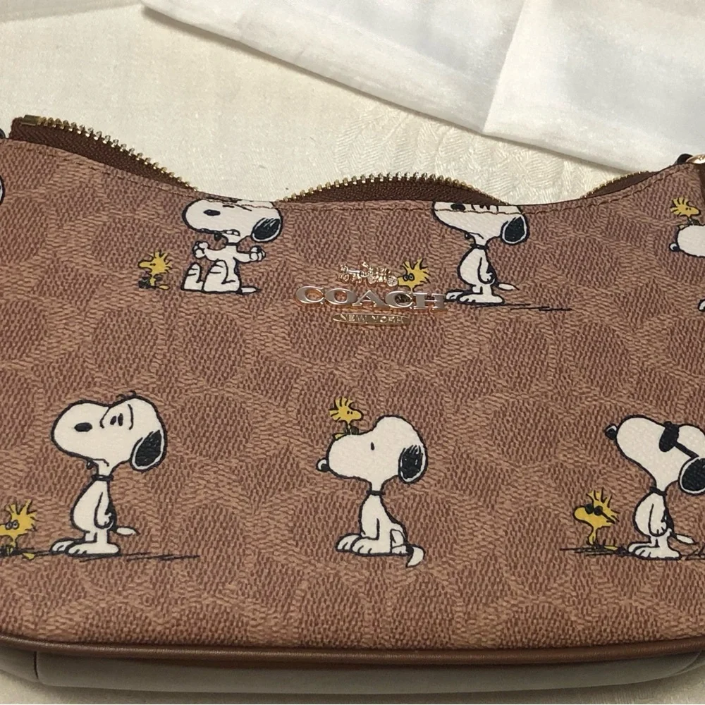 Coach Brown Snoopy & Woodstock Printed Teri mini Crossbody - Picture 4 of 7